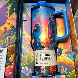 Custom Stanley Blue Quencher Tumbler with Colorful Stitch Design 40oz